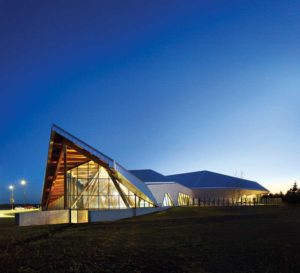 The Philip J. Currie Dinosaur Museum in Wembley, Alta., features structural silicone glazed insulated glazing units (IGUs) with warm-edge bars without gas.