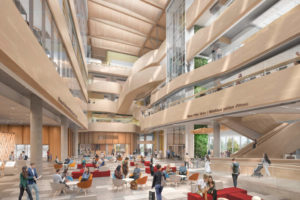 Interior rendering of the atrium in the library.