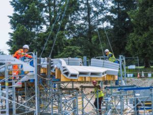 he bridge during assembly in construction.