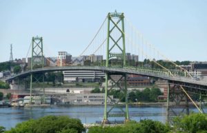 A picture of Macdonald Bridge in Halifax, N.S. 