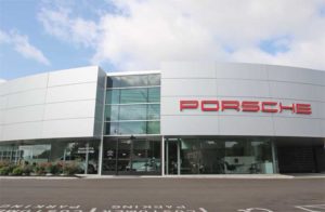 The new window walls at this Porsche/Maserati dealership uses fibre-reinforced polymer (FRP) pressure plates, with a condensation resistance factor of 80 in the frame and 70 in the glass.