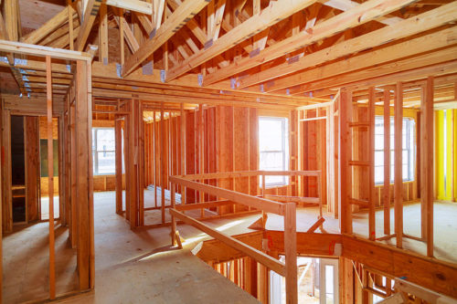 mass timber construction of a building with sunlight seeping in