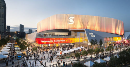 sports arena rendering with visitors