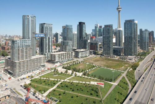 aerial view of CityPlace in downtown Toronto