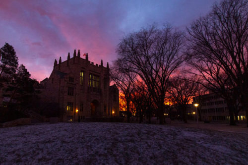 university building with beautiful sky behind