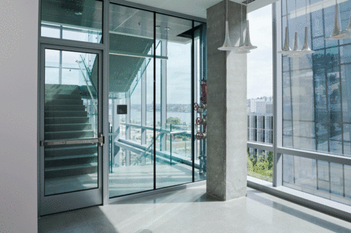 Fire-rated glass in a stairwell 