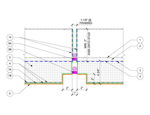 Schematic detailing framing dimensions and connections for a construction project.